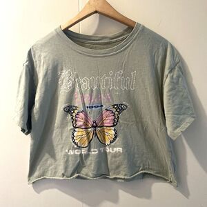 Cold Crush Beautiful Fantasy T Shirt XL Raw Hem Crop Top Graphic Tee Butterfly